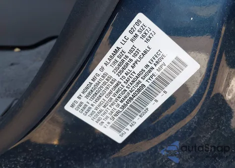 2009 Honda Odyssey Ex-L from USA, damaged, VIN 5FNRL38649B403809